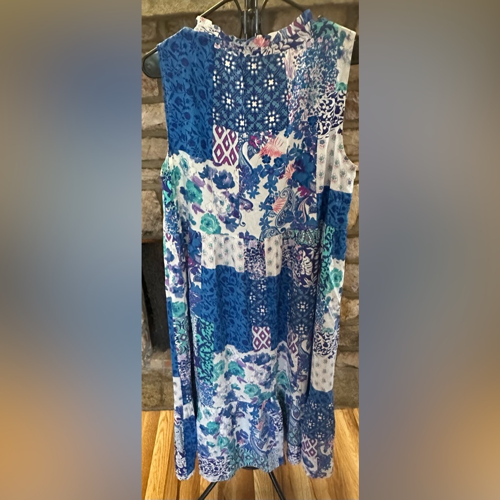 Umgee Blue Patchwork Boho Dress Large - image 3